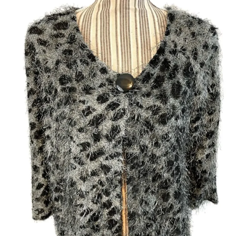 Vintage Isela Fuzzy Animal Print Cardigan Sweater In A Size Medium - Picture 4 of 15